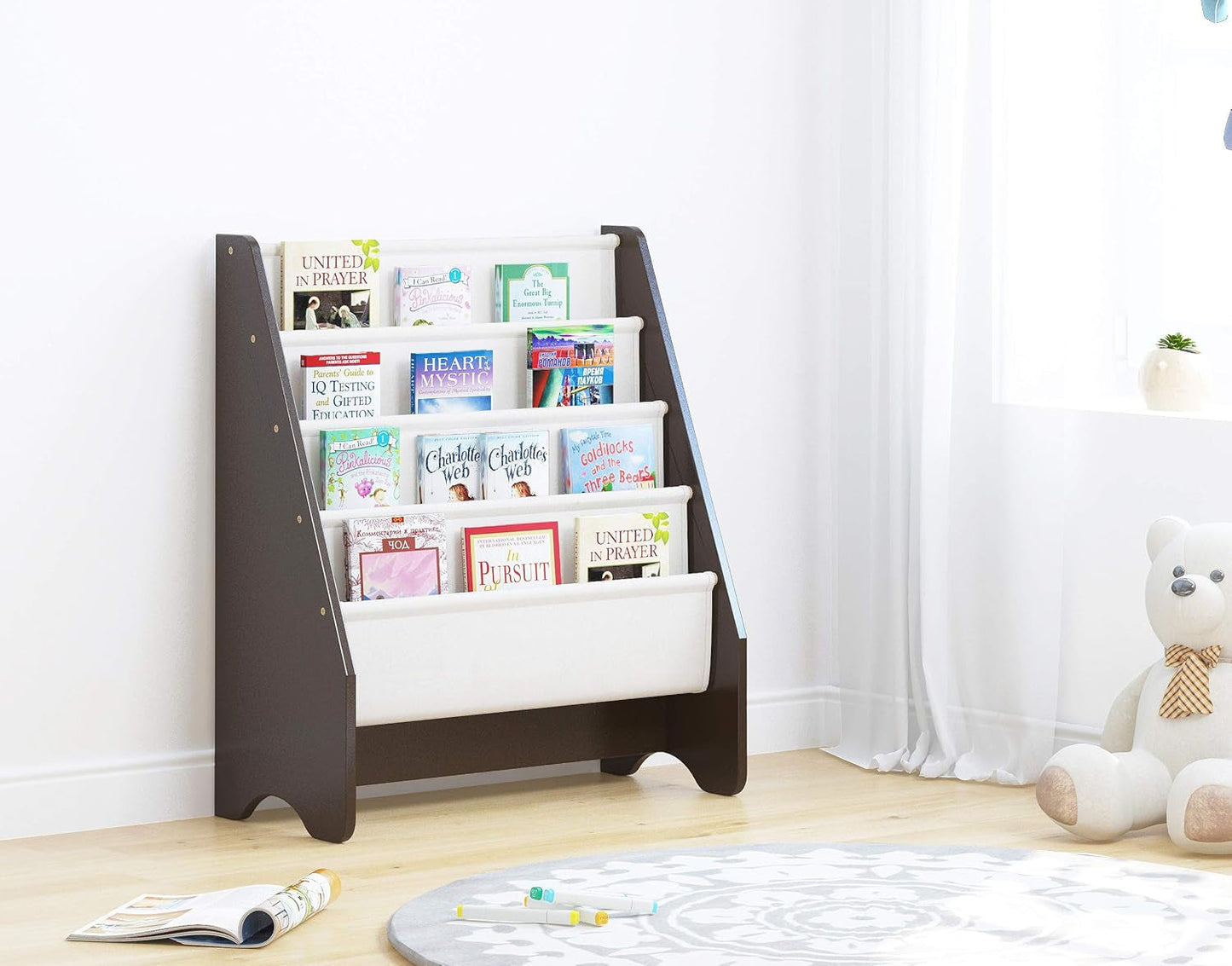 Kids Sling Bookshelf - Kids Magazine Rack with Organizer, Book