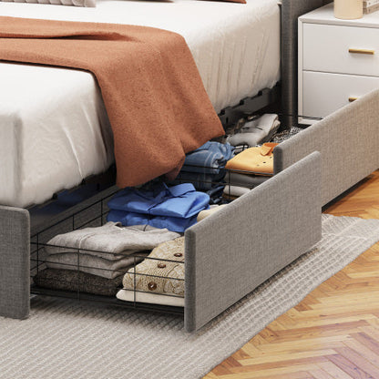 Full Size Bed Frame With LED, 4 Under-bed Portable Storage Drawers,