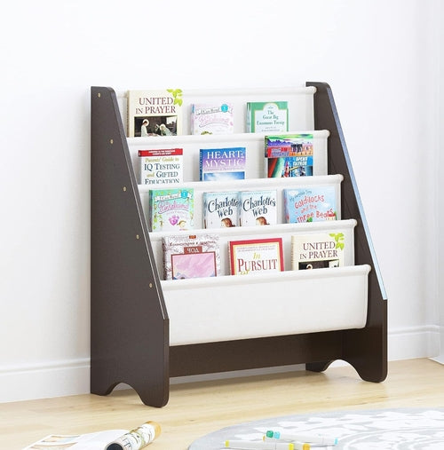 Kids Sling Bookshelf - Kids Magazine Rack with Organizer, Book