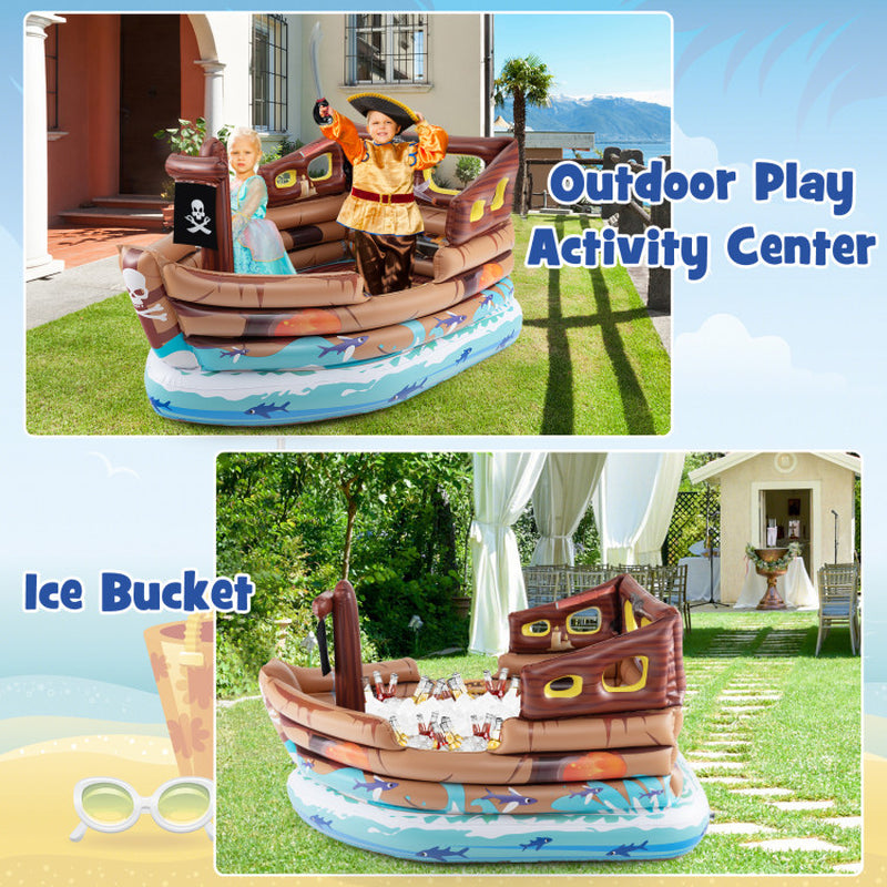 Inflatable Pirate Ship Playhouse with Built-In Motor and Inflatable