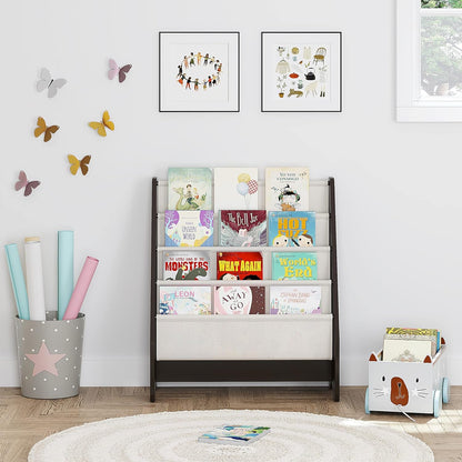 Kids Sling Bookshelf - Kids Magazine Rack with Organizer, Book