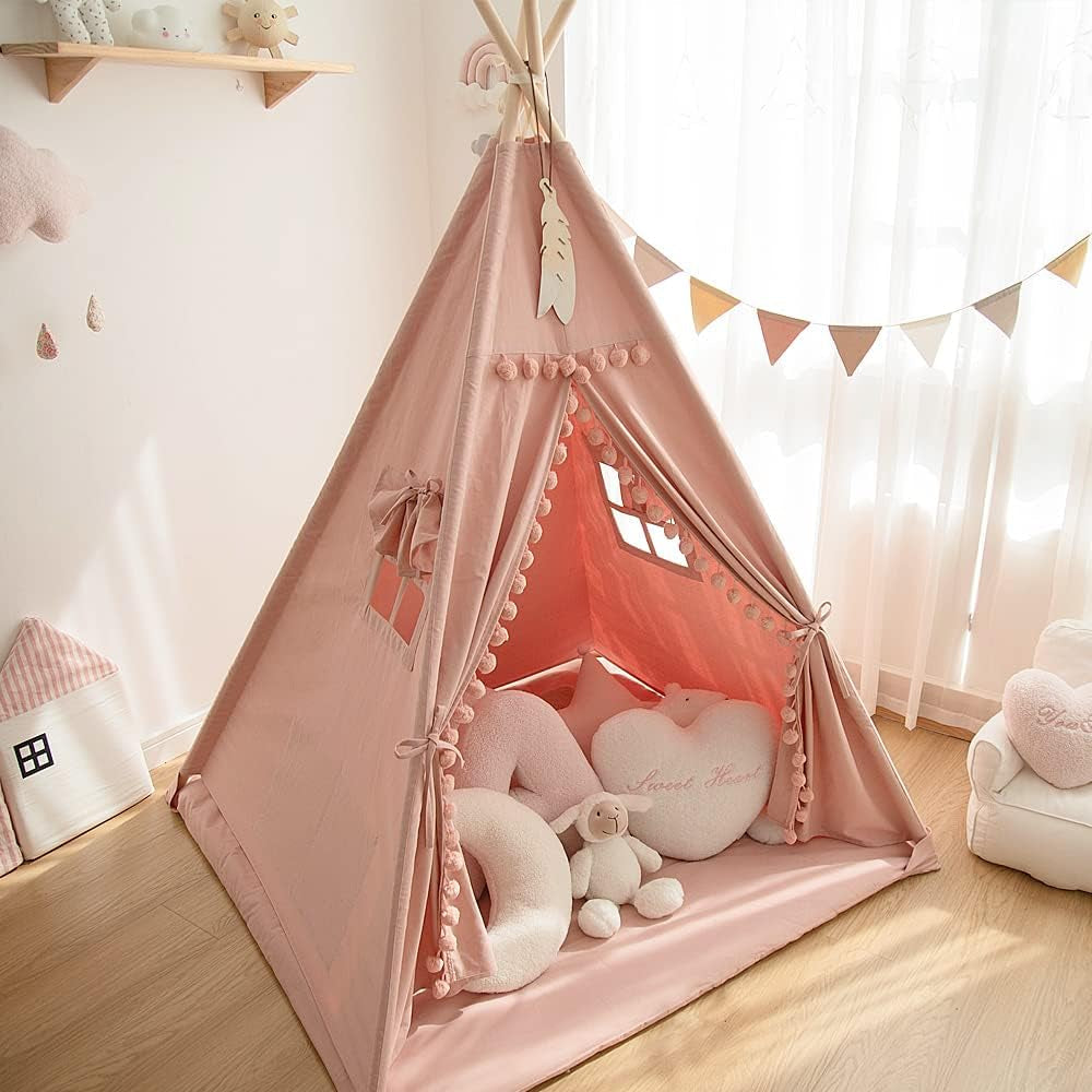 Teepee Tent for Kids with Padded Mat Foldable Tone Play Tents for Girl