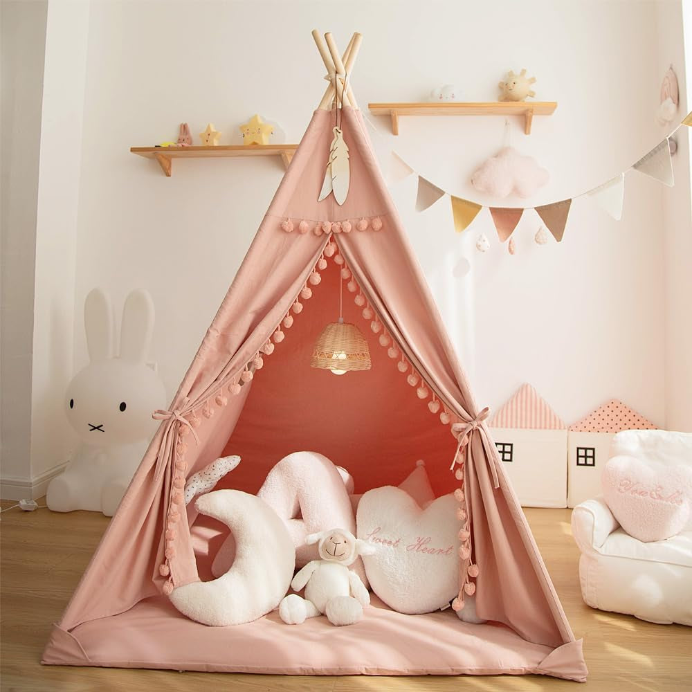 Teepee Tent for Kids with Padded Mat Foldable Tone Play Tents for Girl