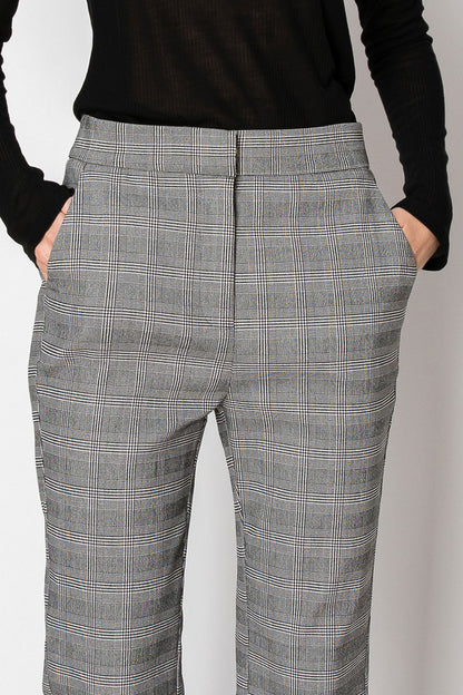 PLAID HIGH WAISTED ANKLE LENGTH FLARE OFFICE PANTS WITH POCKETS