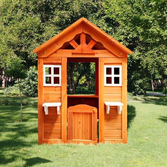 Wooden Playhouse for Age 3-6 Years Boy Girl, Outdoor Cottage Playhouse