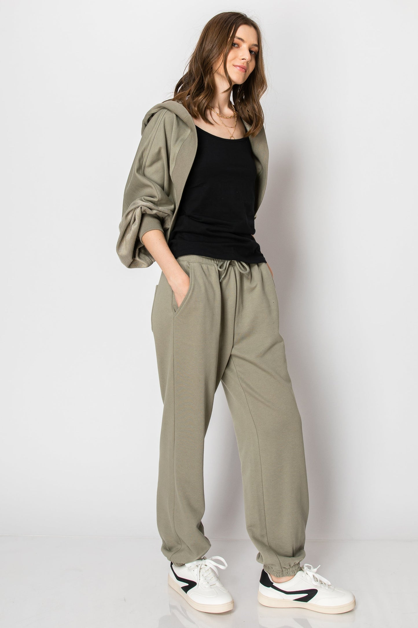 HOODED BOLERO SHRUG LONG SLEEVE  CARDIGAN JOGGER PANTS SET