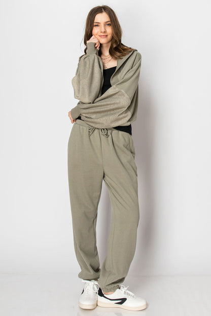 HOODED BOLERO SHRUG LONG SLEEVE  CARDIGAN JOGGER PANTS SET