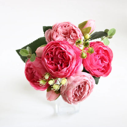 Artificial Flowers Peony Bouquet Silk Rose Vase for Home Decor Garden