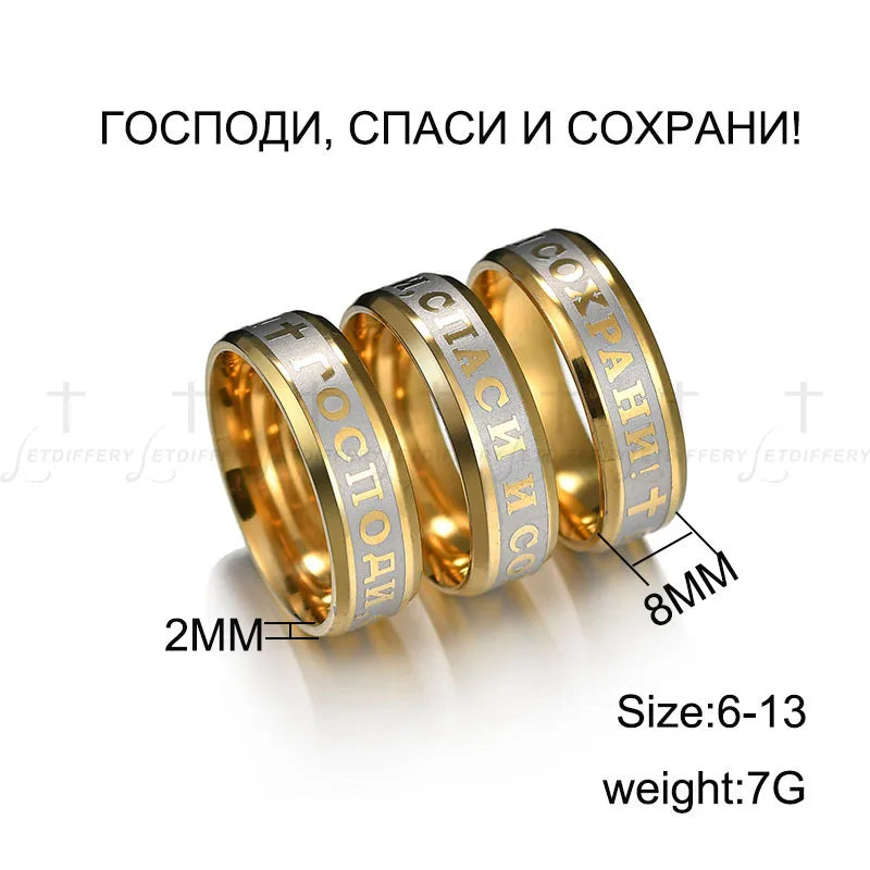 Letdiffery Religious Russian Ring Stainless Steel Russian Jesus Cross