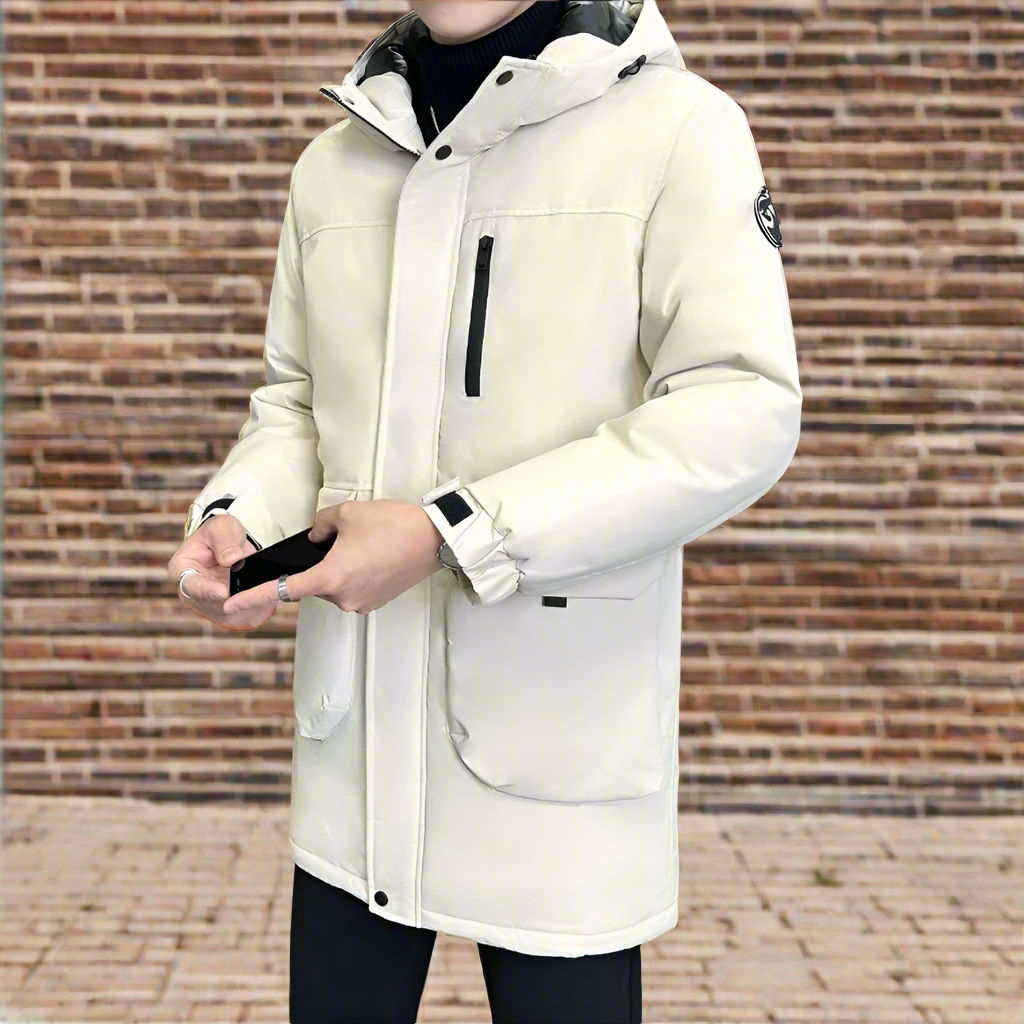 Mens Mid Length Windproof Hooded Jacket