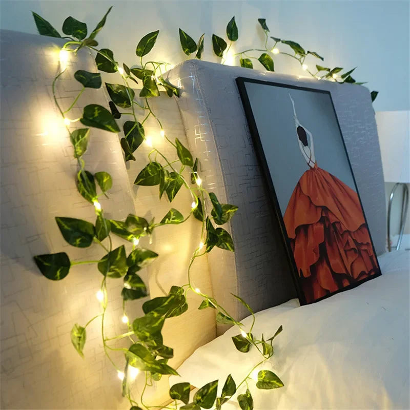 Flower Green Leaf String Lights Artificial Vine Fairy Lights Battery