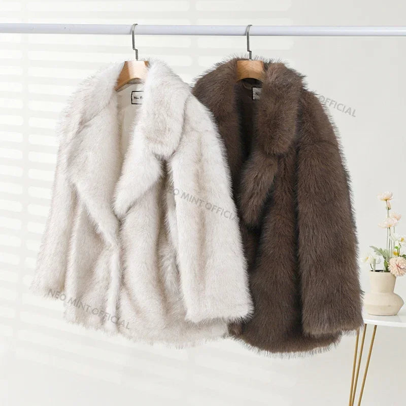 Neo Mint 2024 Winter Ins Hot Fashion Girls Oversized Gradient Fur Coat