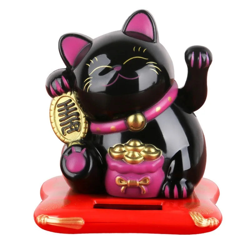 Solar Powered Maneki Neko Lucky Cat Welcoming Chinese Lucky Cat Waving