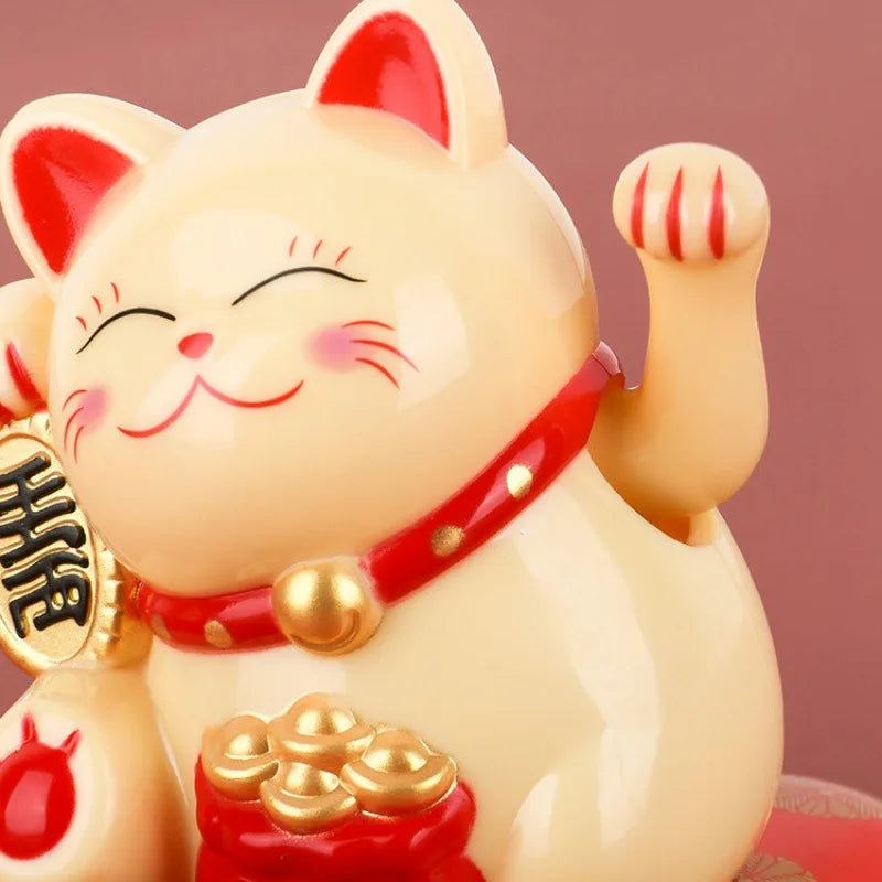 Solar Powered Maneki Neko Lucky Cat Welcoming Chinese Lucky Cat Waving