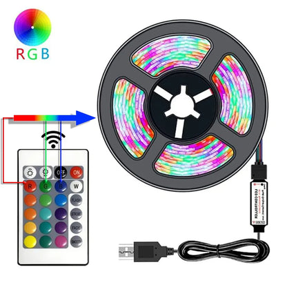 10M 2835 USB LED Strip Light RGB 24-key Remote Control Flexible Lamp