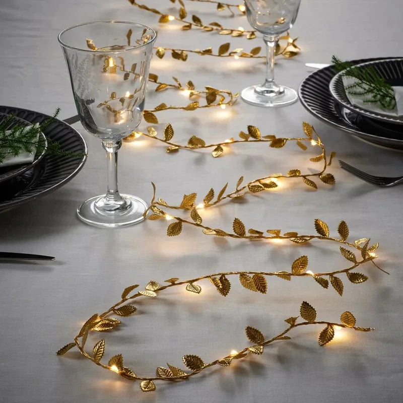 Golden silver Tiny Leaf Led Copper Wire Fairy String Lights Garland