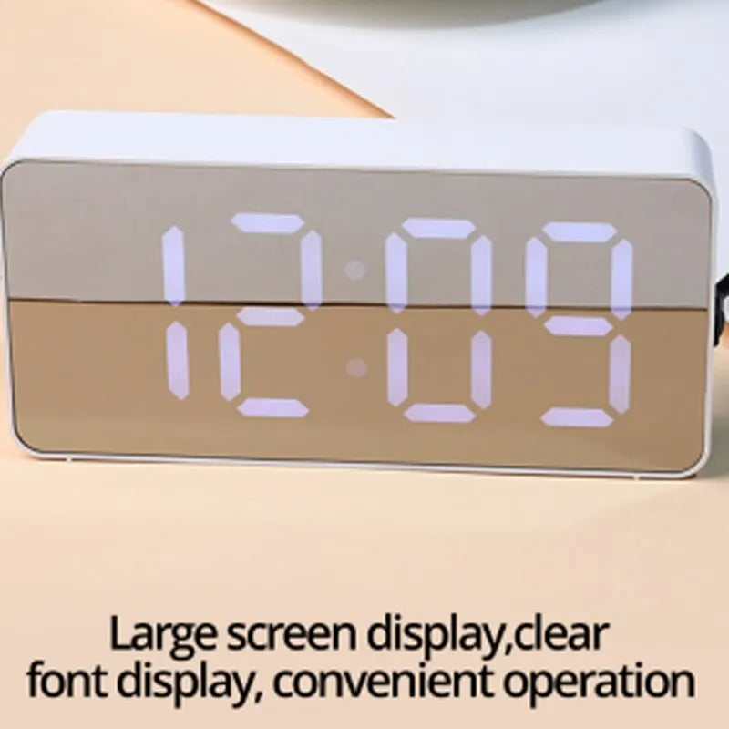 Portable Silent Mirror Clock Bedroom Electronic Digital Alarm Clock