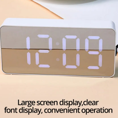 Portable Silent Mirror Clock Bedroom Electronic Digital Alarm Clock