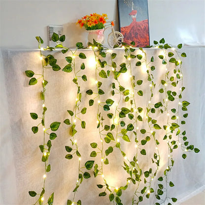 Flower Green Leaf String Lights Artificial Vine Fairy Lights Battery