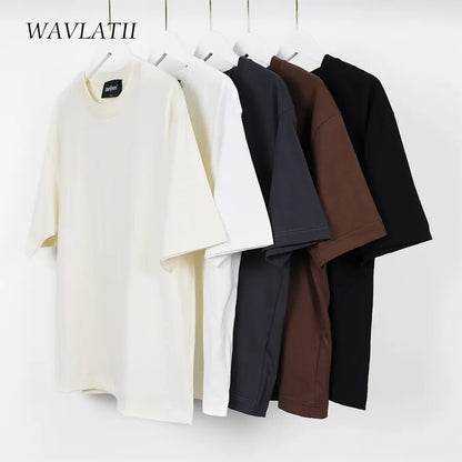 WAVLATII Oversized Summer T shirts for Women Men Brown Casual Female