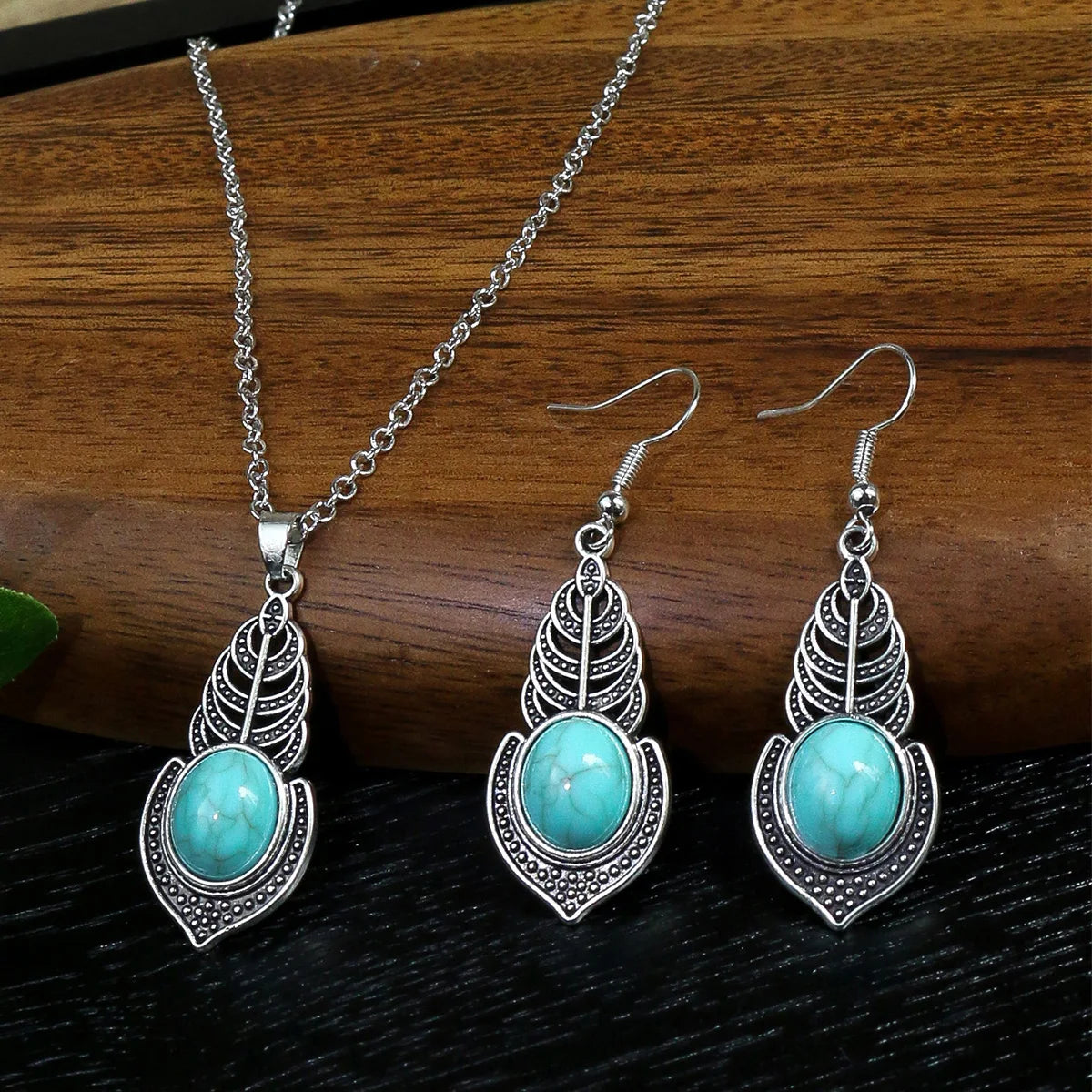 Boho Feather Turquoise Jewelry Set