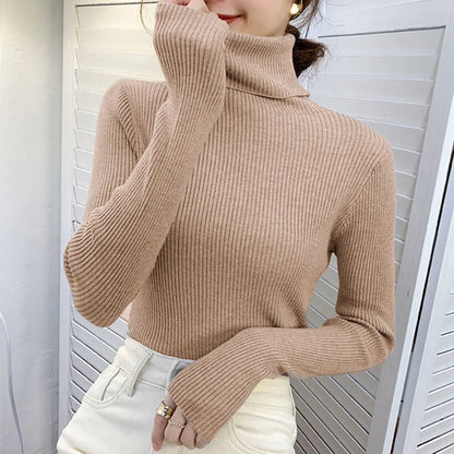 Women Fall Turtleneck Sweater Knitted Soft Pullovers Cashmere Jumpers