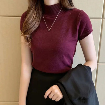 Women Spring Summer Knitted Pullover Sweater Lady Casual Turtleneck