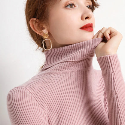 Women Fall Turtleneck Sweater Knitted Soft Pullovers Cashmere Jumpers