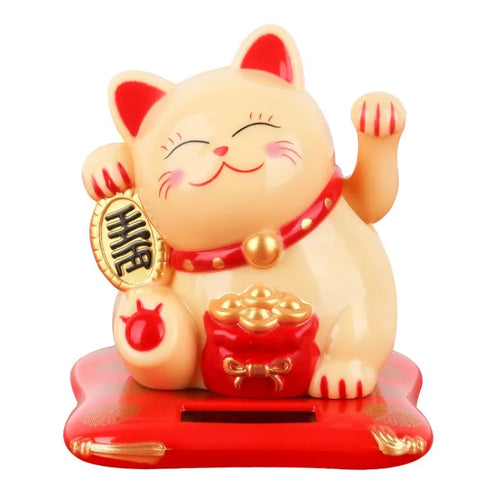 Solar Powered Maneki Neko Lucky Cat Welcoming Chinese Lucky Cat Waving