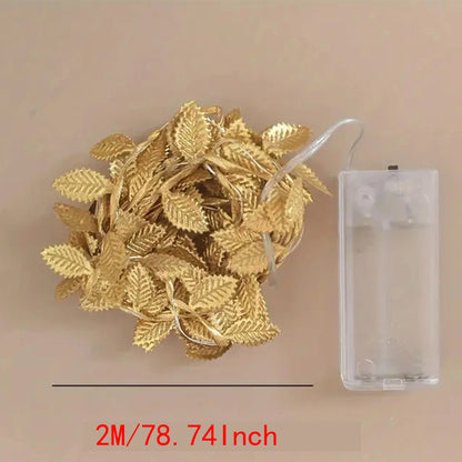 1PC 2M 20LED Golden Tiny Leaves Fairy Light Battery Powerd Led Copper