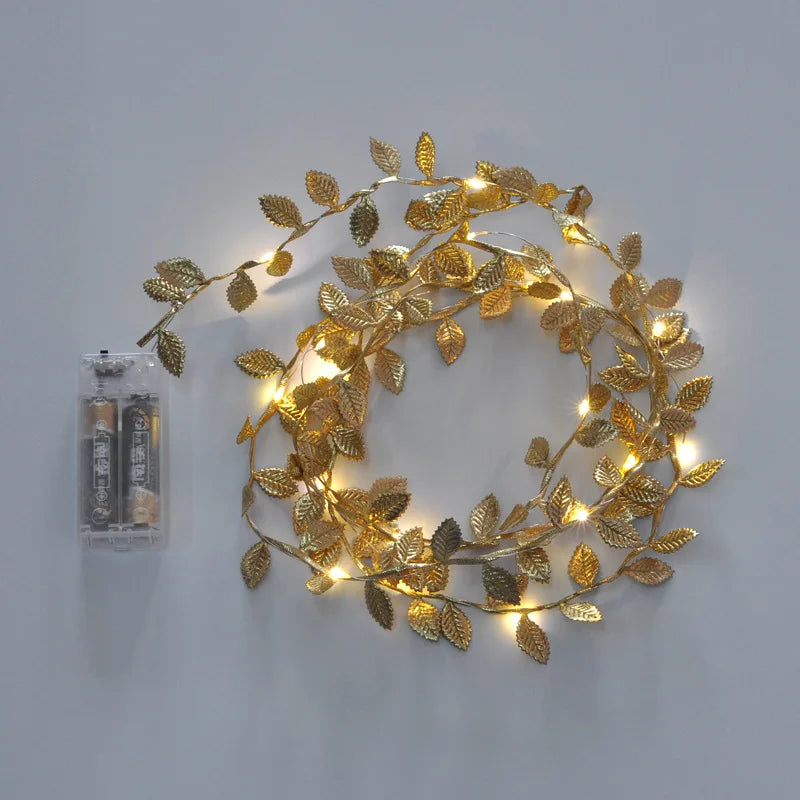 Golden silver Tiny Leaf Led Copper Wire Fairy String Lights Garland