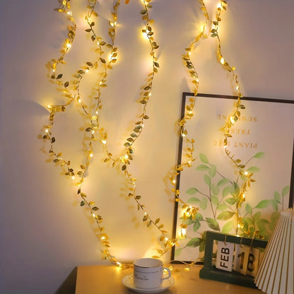 1PC 2M 20LED Golden Tiny Leaves Fairy Light Battery Powerd Led Copper