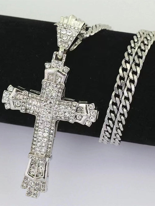 1 Simple Style MEN'S Rhinestone Christian Cross Rhinestone Pendant