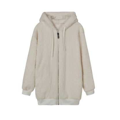 New Style Autumn And Winter Loose Plush Zipper Hooded Jacket Woman