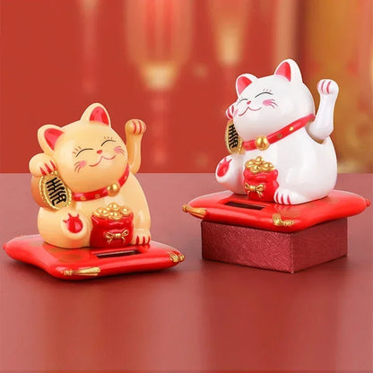 Solar Powered Maneki Neko Lucky Cat Welcoming Chinese Lucky Cat Waving