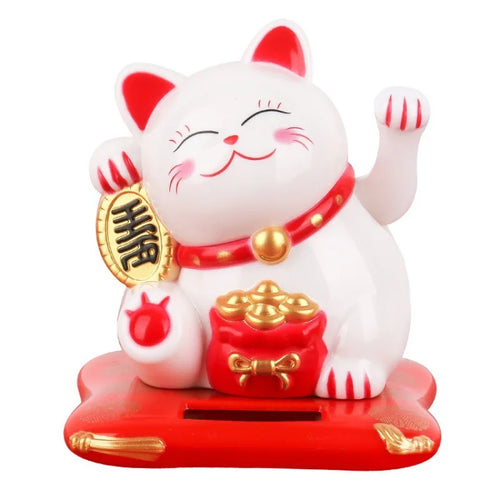 Solar Powered Maneki Neko Lucky Cat Welcoming Chinese Lucky Cat Waving