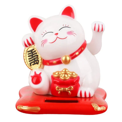 Solar Powered Maneki Neko Lucky Cat Welcoming Chinese Lucky Cat Waving