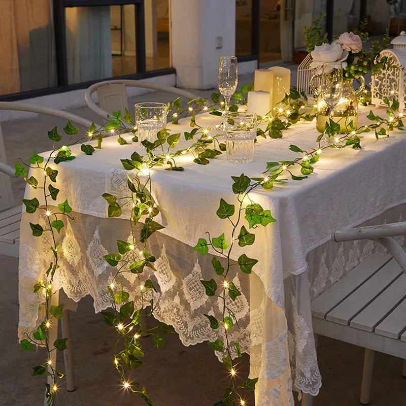 Flower Green Leaf String Lights Artificial Vine Fairy Lights Battery