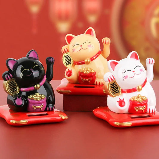 Solar Powered Maneki Neko Lucky Cat Welcoming Chinese Lucky Cat Waving