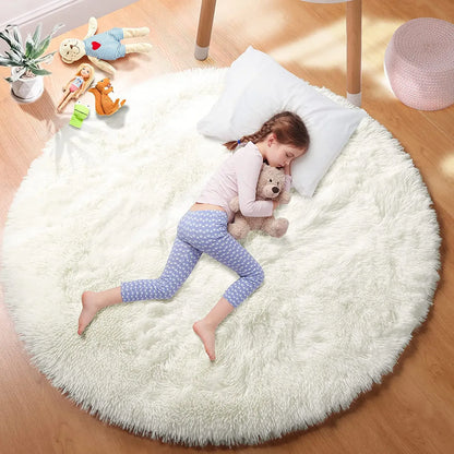 Super Soft Plush Round Rug Mat Fluffy White Carpets For Living Room