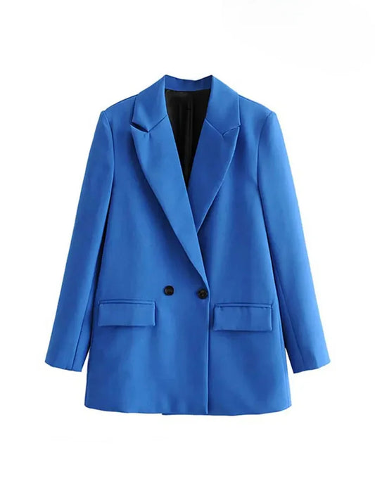 ASDS Women Chic Office Lady Double Breasted Blazer Vintage Coat