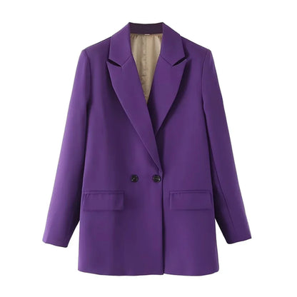 ASDS Women Chic Office Lady Double Breasted Blazer Vintage Coat