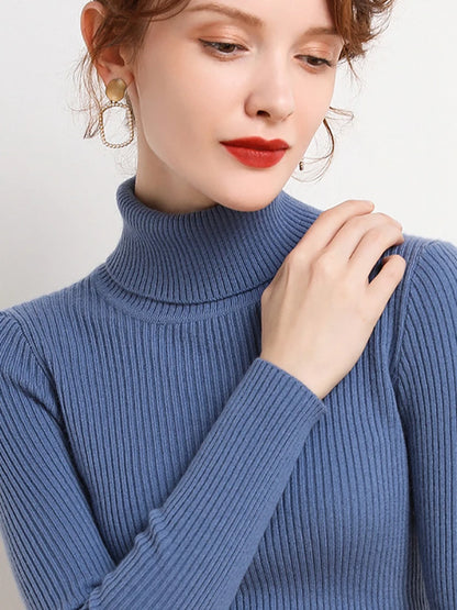 Women Fall Turtleneck Sweater Knitted Soft Pullovers Cashmere Jumpers