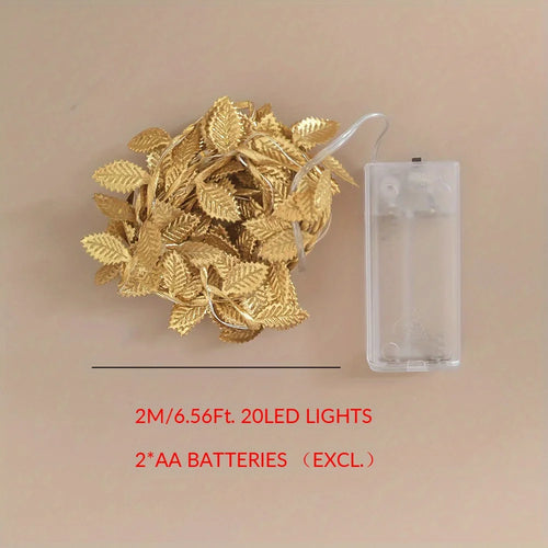 1PC 2M 20LED Golden Tiny Leaves Fairy Light Battery Powerd Led Copper