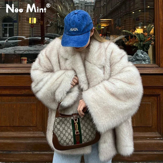 Neo Mint 2024 Winter Ins Hot Fashion Girls Oversized Gradient Fur Coat