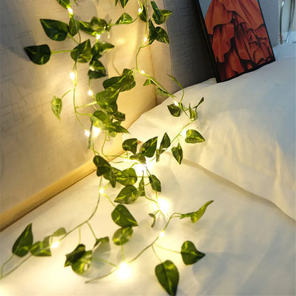 Flower Green Leaf String Lights Artificial Vine Fairy Lights Battery