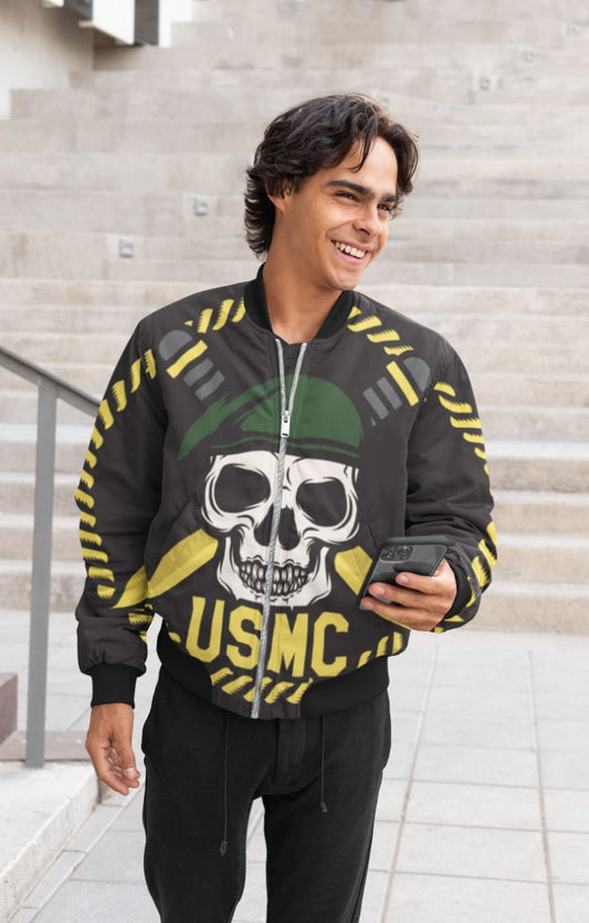 USMC Skull Mascots Vector 1 Bomber Jacket