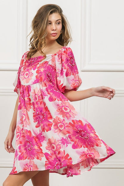 BiBi Floral Square Neck Puff Sleeve Mini Dress