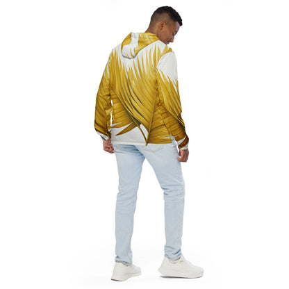 Mens Hooded Windbreaker Jacket - Yellow Palm Leaves