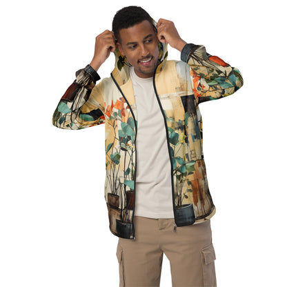 Mens Hooded Windbreaker Jacket - Rustic Botanical Plants